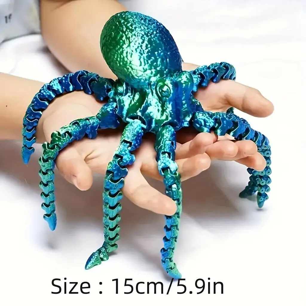 1pc 3D Printed Poseable Octopus/squid Model, Moving Joints, Heavy-Duty Plastic, Multi-Color, Educational Toy for Kids & Collectors