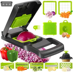 14 in 1 Vegetable Chopper Multifunction Food Slicer Cutter Chopper with 8 Blades Container Kithchen Tool Gray White
