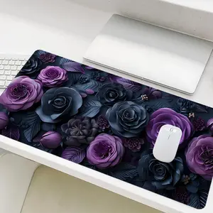 Floral Pattern Mouse Pad, 1 Count Rectangle Gaming Mouse Pad, Non-Slip Rubber Base Stitched Edge Desk Pad for Desk Laptop Desktop Gaming Mousepad