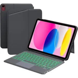 Keyboard Case for iPad 11th(A16,2025) and 10.9'' iPad 10th Generation 2022, 7 Color Backlight Detachable   Keyboard with Trackpad, Elastic Pen Holder, Full Protection Cover
