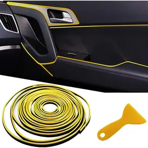 Car Interior Trim Strips,Universal 9.8 ft Car Electroplating Decoration Styling Door Dashboard, Flexible Interior Trim Accessories with Installing Tool(Yellow)
