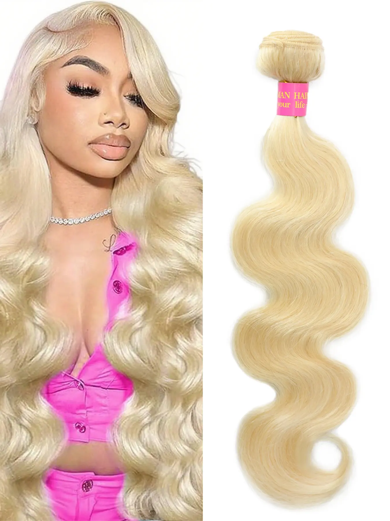 613 Color Virgin Human Hair Extensions, Body Wave Natural Brazilian Straight Hair Bundles, Unprocessed Grade a Quality for Women