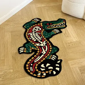 Trendy Crocodile Creative Carpet, Hip Hop Fashion Soft Plush Abstract Geometric Pattern Rug, Decorative Area Rug, Luxury Living Room Decor, Modern Bedroom Mat