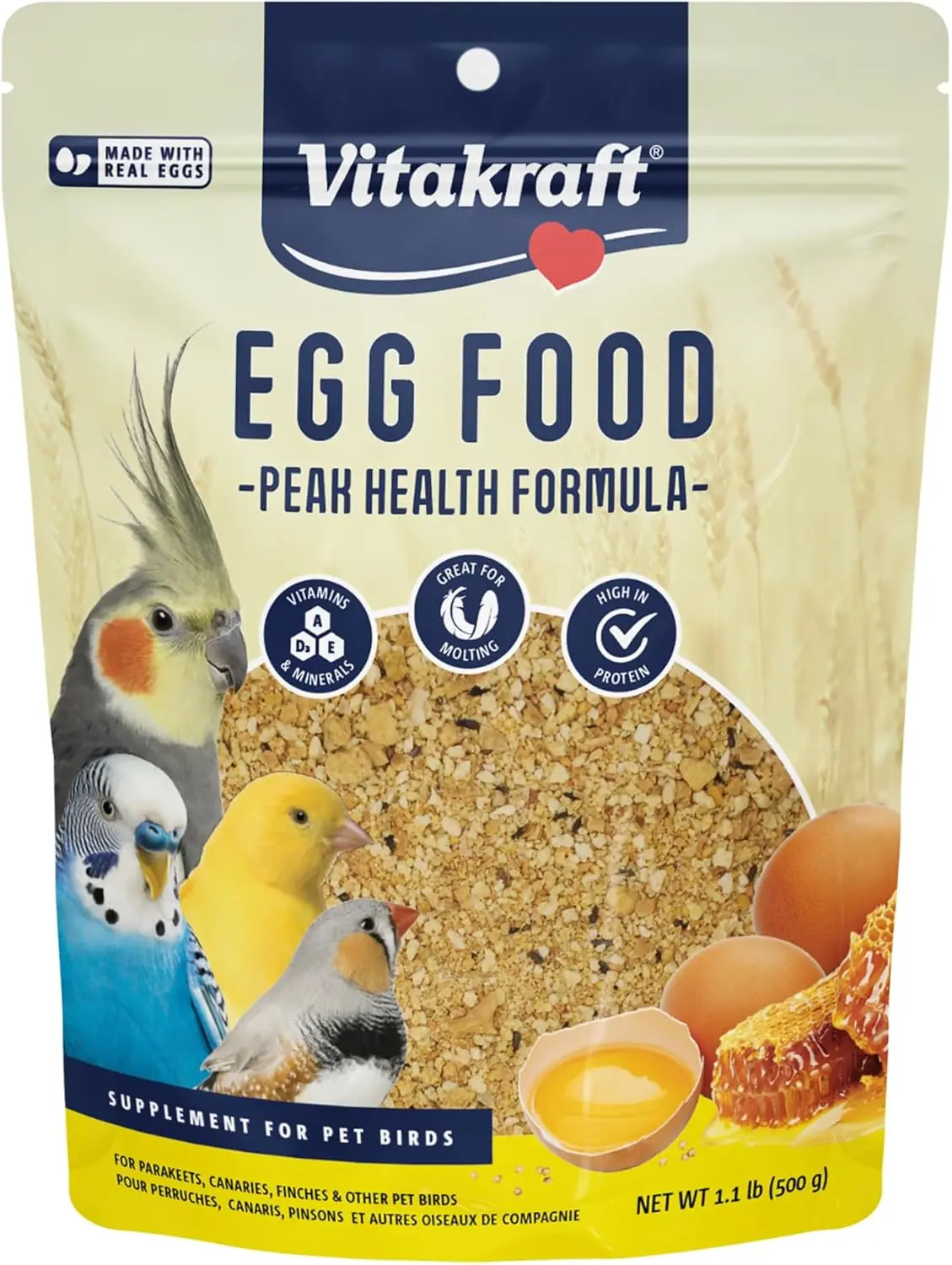 Vitakraft VitaSmart Bird Egg Food - Daily Calcium Supplement for Parrots, Parakeets (1.1 lb, Pack of 1)