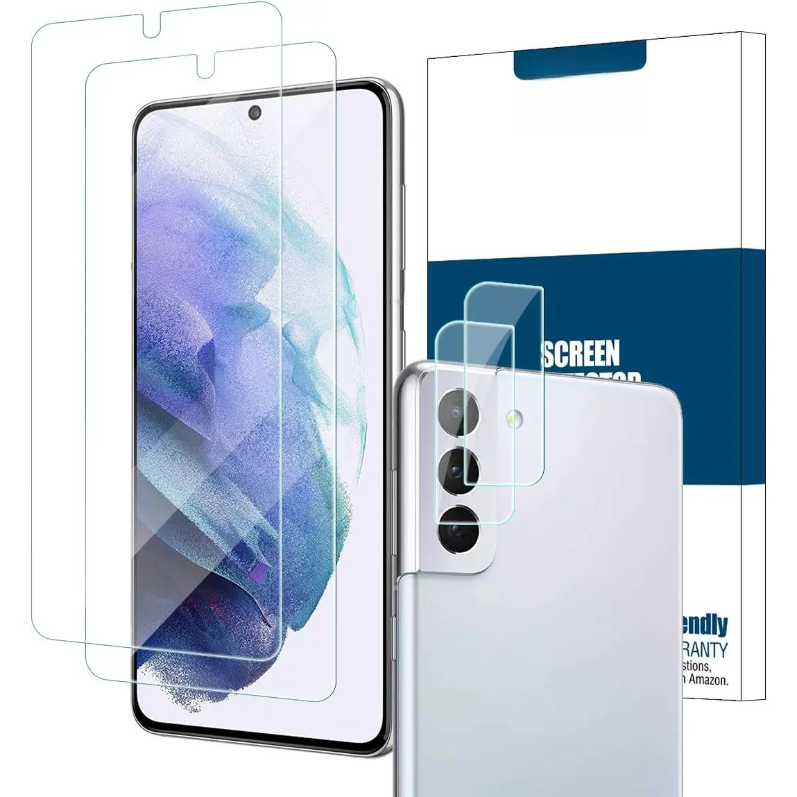 Galaxy S21 HD Clear Tempered Glass Screen Protector + Camera Lens Protectors, [2+2 Pack] [3D Glass] [Fingerprint Support] Screen Protector Glass For  Galaxy S21
