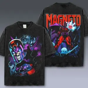 Magneto Xmen Supervillain MCU Comic Double Printed Oversize Lightweight Acid Washed Tee, Character Comics TV Series Graphic Design Unisex Top Cotton Streetwear T-Shirt Clothes Menswear IE3