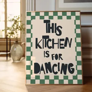 1pc "This Kitchen Is Made for Dancing" Wall Art Poster - Vertical Checkered Canvas Print Suitable for Kitchen & Dancing Room Decor, Modern Art Deco Frameless Decoration, Housewarming Gift