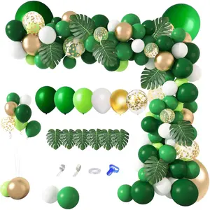 163Pcs Jungle Party Balloons Garland Arch Kit, Gold Green Balloons Dinosaur Party Decoration with Palm Leaves for Safari Animal Wild One Birthday Baby Shower Decoration Party Supplies