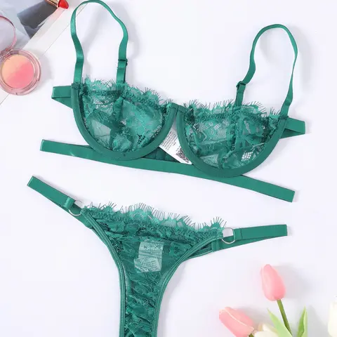 Women's Plain Basic Lace Bra & Thong Set, Adjustable Strap Wireless Bra & Ring Linked Panty Sexy Style Lingeries Set, Summer Outfits 2024, Women's Underwear Set For All Seasons, Breathable, Stretchy, Womenswear, Elegant, Bra Sets