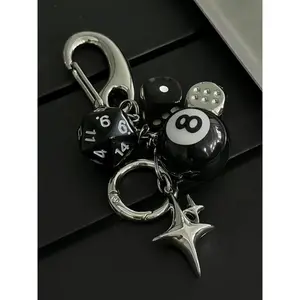 A star&dice&billiards design keychain, fashionable DIY acrylic men's and women's Universal Multi-Pocket Organizer phone magnetic mount Bluetooth Wireless Speaker Charger