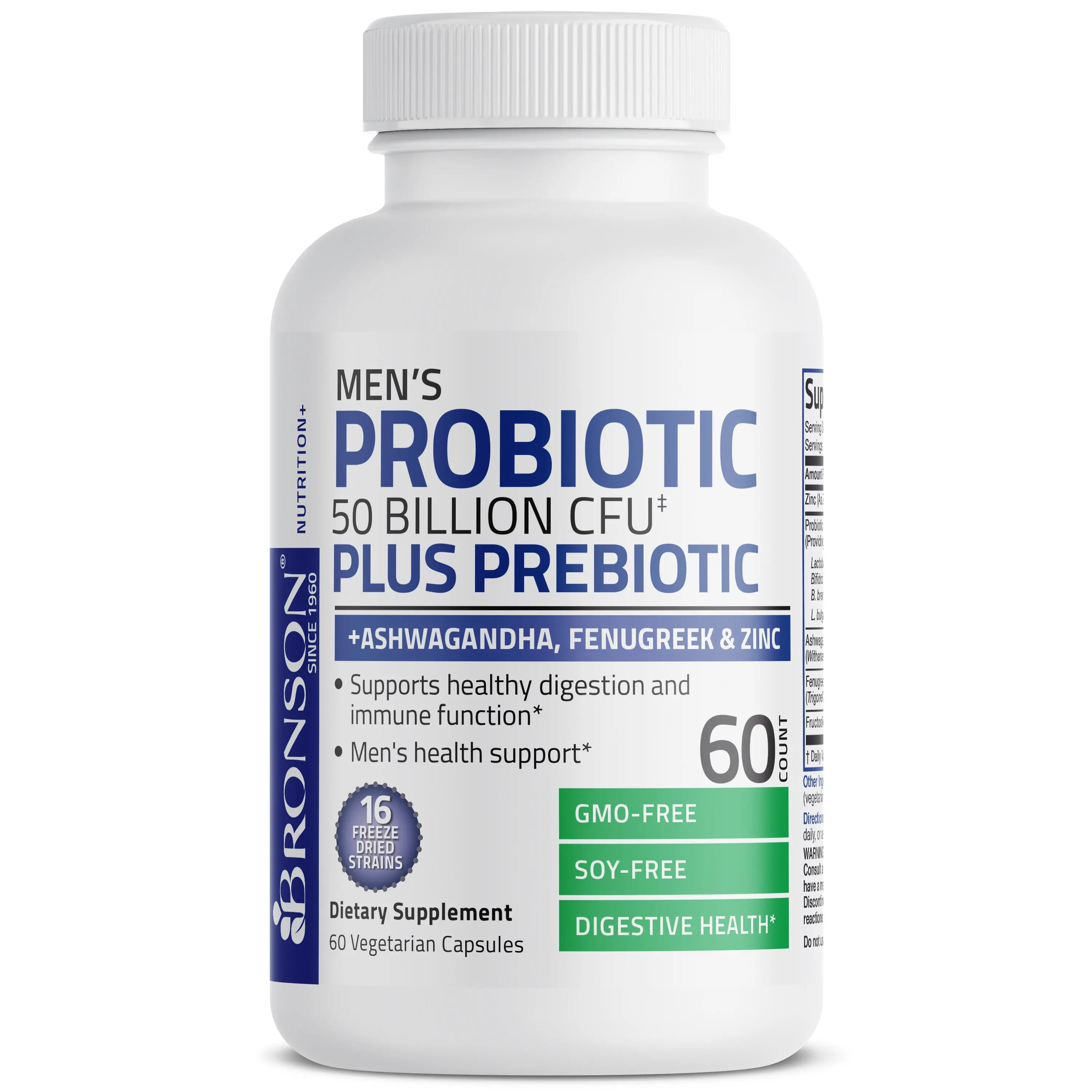 Bronson Men's Probiotic 50 Billion CFU Plus Prebiotic Supports Digestion, Immune Health, Non-GMO, Capsules Supplement happy tummy male Edible Fitness Healthcare Dietary vitamins  for  men Probiotic Supplement for Digestive Health