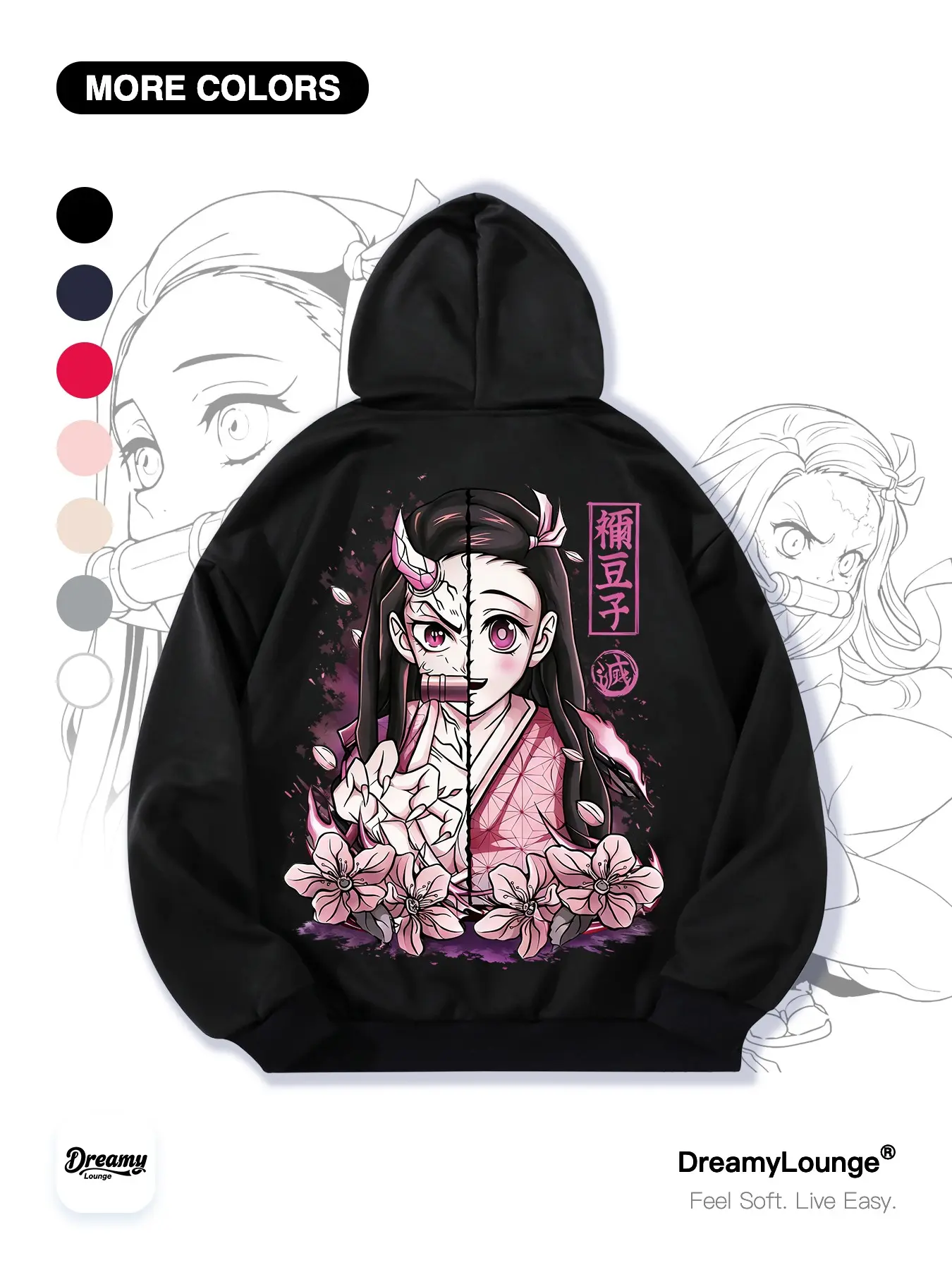 Demon Slayer Muzan Kibutsuji Graphic Print Loose Long Sleeve Hoodie with Pockets, Perfect for Home Wear or Daily Use, Casual Fitted Style