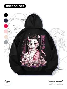 Demon Slayer Muzan Kibutsuji Graphic Print Loose Hoodie with Pockets, Perfect for Home Wear or Daily Use, Casual Fitted Style