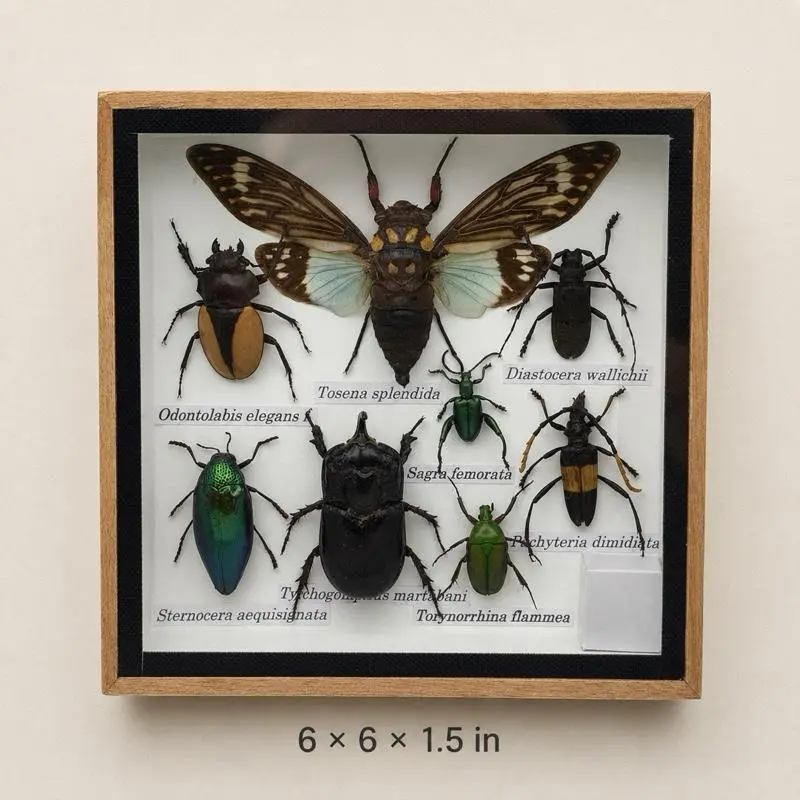 Real Blue-Wing Cicada Mixed Insect Frame – 6 × 6 in