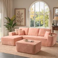 Pink Corduroy Left Chaise With Ottoman