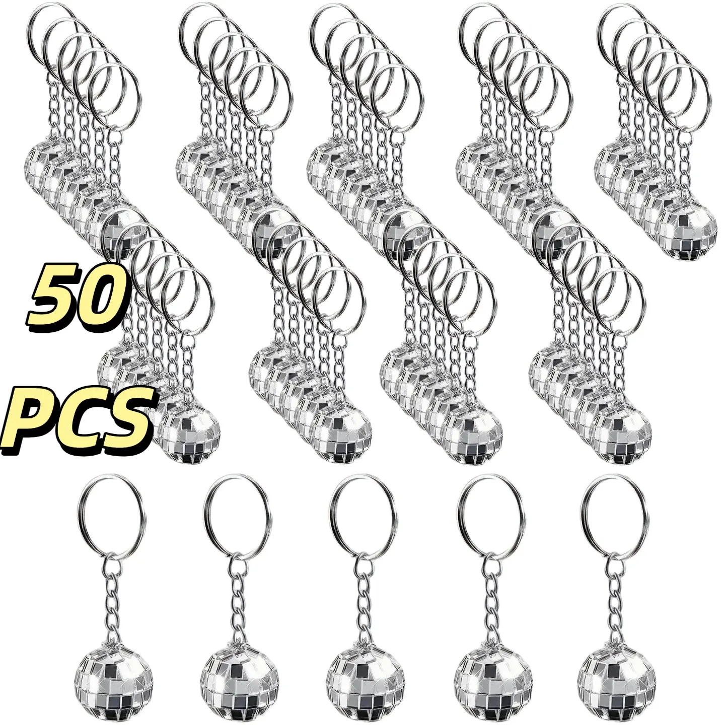 50pcs Mini Disco Ball Keychain Bulk Disco Ball Party Favors Sliver Disco For 70s 80s Decorations Mardi Gras Supplies