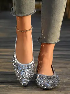 Women's Fashionable Glitter Butterfly Design Slip on Flats, Ballet Flats, Elegant Pointed Toe Flat Shoes, Pointy Shoes for Party, Daily Clothing Decor for Women & Girls, Footwear