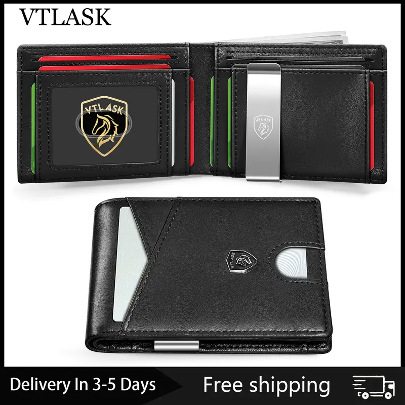 VTLASK Men's Carbon Fiber Inlay Double Material RFID Blocking Slim Bifold Wallet - 11 Card Slots, Money Clip, Front Pocket Fit, Elegant Durable EDC Accessory, Business Minimalist Birthday Gift for Him, Rfid Blocking Wallets, Durable Wallet