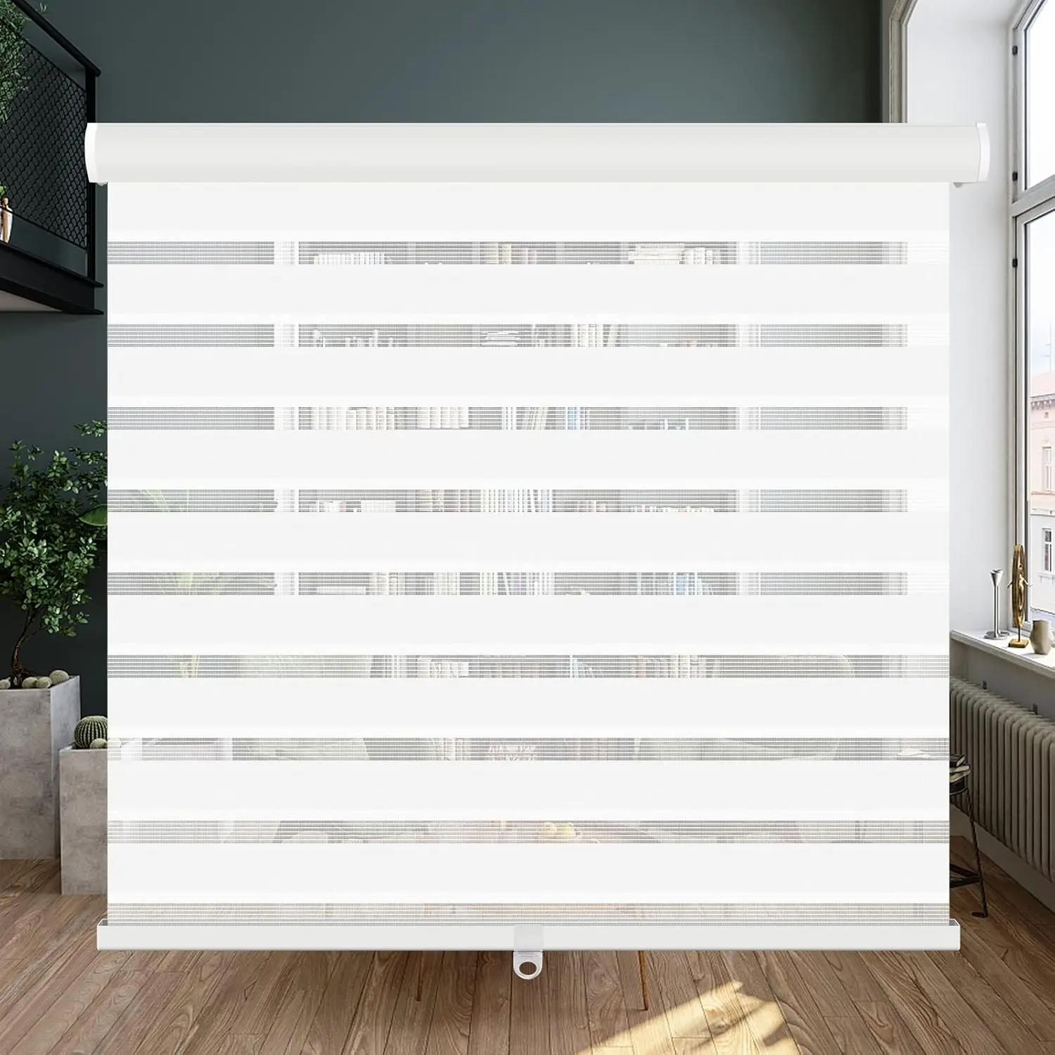 LUCKUP Cordless Zebra Blinds Roller Shades for Window-Dual Layer Sheer Blinds Light Control with Valance Day Night Privacy Light Filtering Fabric, 18"-72" W x 72" H, White