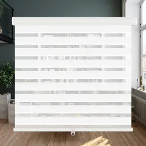 LUCKUP Cordless Zebra Blinds Roller Shades for Window-Dual Layer Sheer Blinds Light Control with Valance Day Night Privacy Light Filtering Fabric, 18"-72" W x 72" H, White