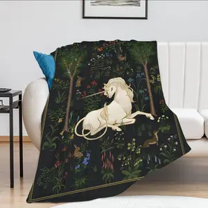 Mystic Uni-Horse Blanket Forest Throw Blanket for Girl Magic Horn Woods Decor Blanket Gift for Adult Women Unicorn Forest Super Warm Soft Plush Lightweight Fleece Flannel Blanket Bedding Blanket