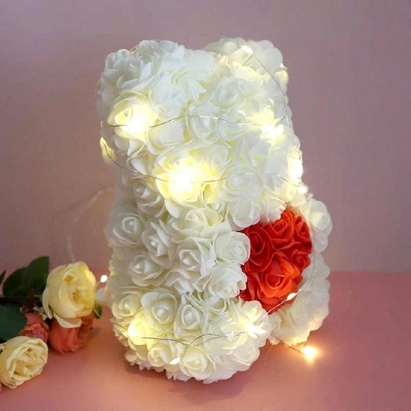 Rose Flower Bear-Hand Made Rose Teddy Bear, Best Artificial Decoration Gifts for mom, Gifts for Girls, Clear Gift Box Bouquet Handmade