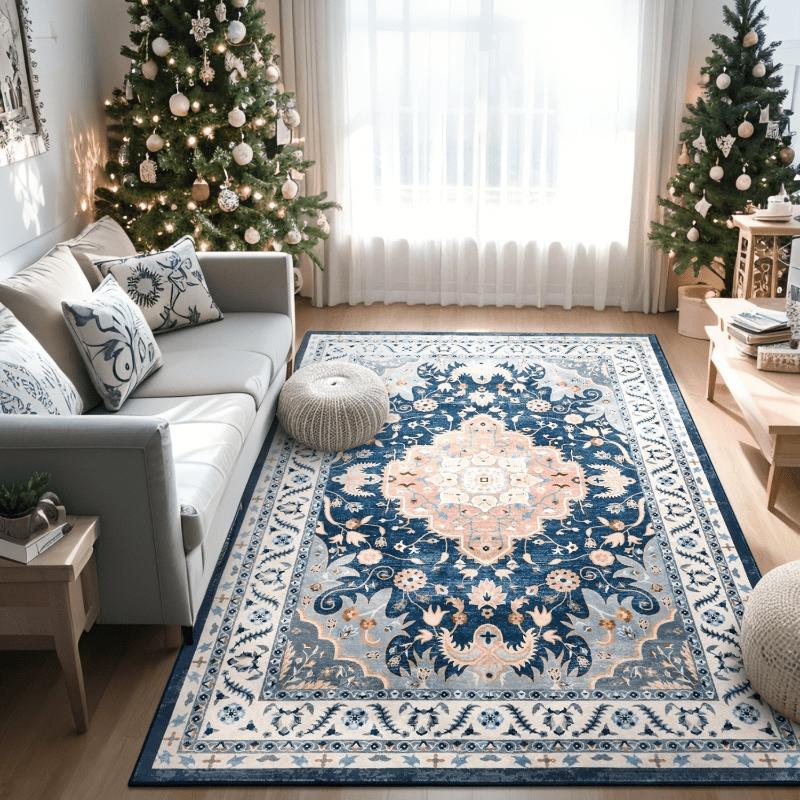6x9 Area Rugs for Living Room, Washable Non Slip Vintage Rugs, Low Pile Ultra Soft Indoor Print Pattern Carpet for Bedroom, Entryway, Office, Dining Room, Home Decor, Black, Beige, Blue, 4x6,5x8,6x9 Feet