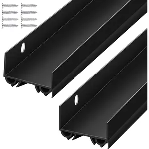 2 Sets Door Sweep Plastic PVC 1 3/4" x 36" Slide  Bottom Exterior Door Seal Strip for Weather Stripping Draft Stopper (Black)
