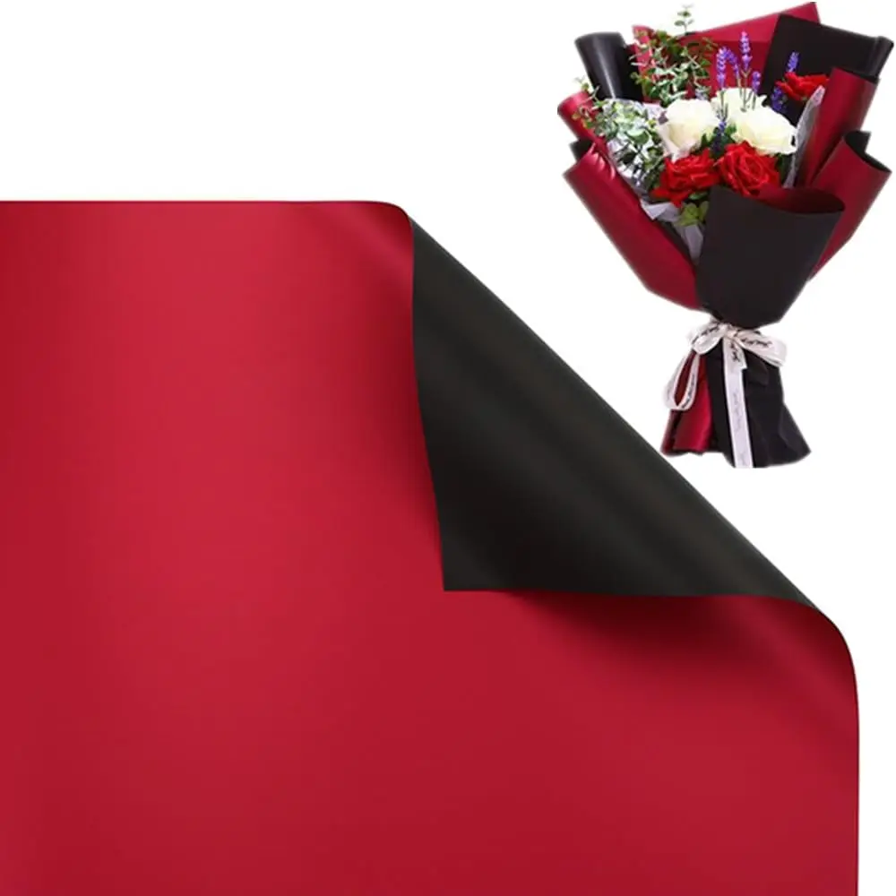 20 Sheets Double-Sided Colors Flower Wrapping Paper, Valentine's Day Bouquet Wrapping Paper 22.8x22.8Inch Florist Supplies(Black+ red)