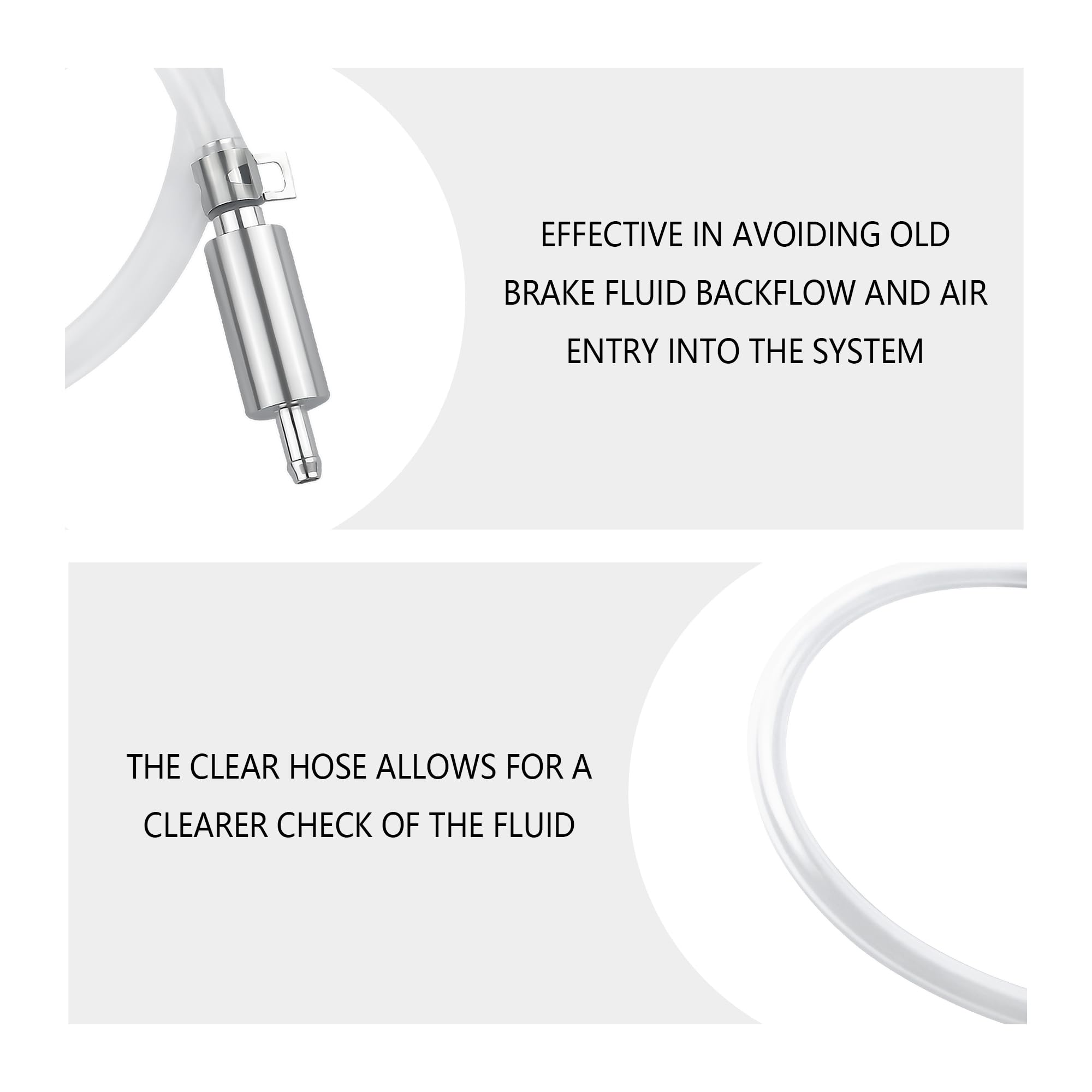Brake Bleeder Hose - One Way Check Valve Tube BleedingTool Kit for Hydraulic System Bleeding, Universal BrakeFluid Bleeder Ki for Car Motorcyle Clutch, Soft Tube withMetal Clips