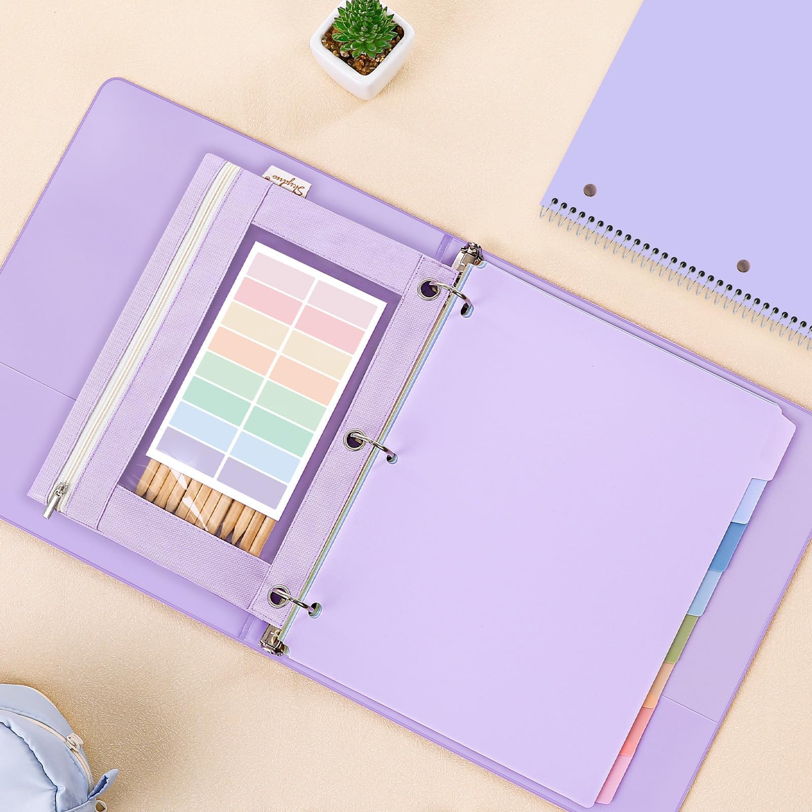 SKYDUE Aesthetic School Supplies Bundle - 1" Binder, 2 File Folders, 3 Notebooks, 8 Dividers, Pencil Pouch - Classroom Supplies, Office Study Materials for Back to School Essentials,back to school haul,college school supplies,back to school shopping