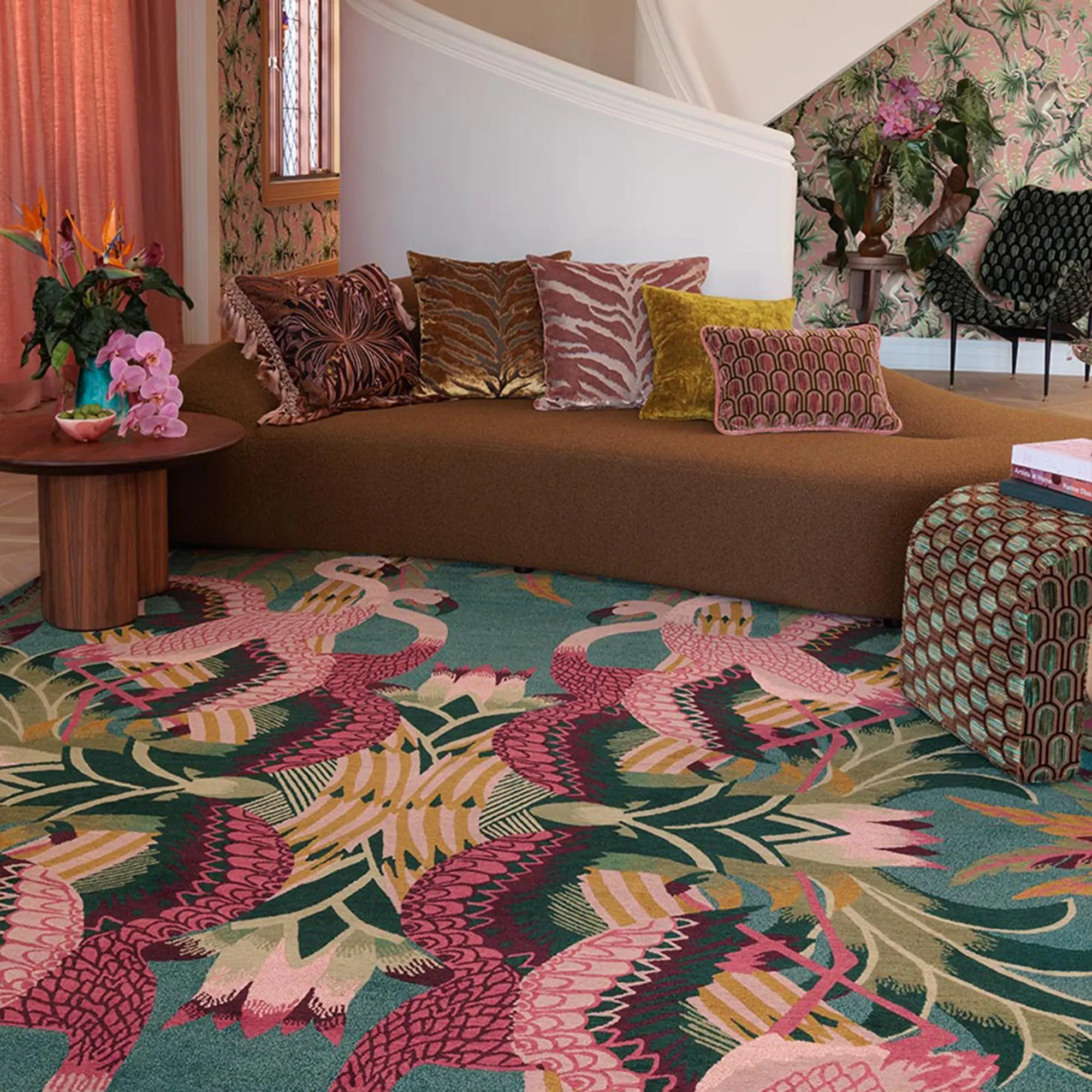 87.5×179 “Orange Flamingo” ViNTAGE RUG Vintage Flamingo Pattern Area Rug, 1 Count Non-slip Soft Floor Mat