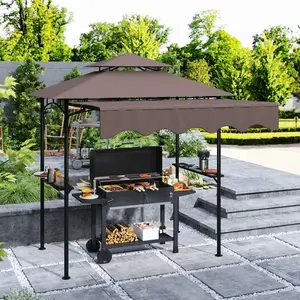 8' x 5' BBQ Grill Gazebo with Side Awning, Brown
