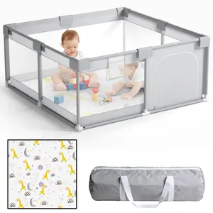 Desque Baby Playpen 47x47 Inch with mat, Manual Quick Setup Play Pen & Carry Bag, Indoor Outdoor Portable Toddler Play Yard, Durable Oxford Fabric, 8 Anti-Slip Pads