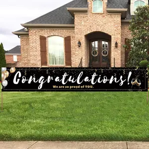 Large Congratulations Decoration Banner for Black Graduation, Birthday, Engagement, Wedding, or Retirement Party - 9.8x1.6ft