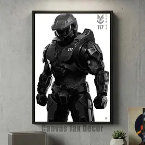 Halo Master Chief Canvas Print Poster Black Style Master Chief & UNSC High-Quality Canvas Art Gift for Men Teens Wall Decor Hanging Art