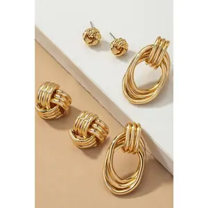 Premium trio metal knot and hoop earrings