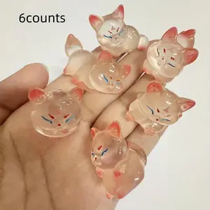 6pcs Resin Mini Sakura Cat Collectible Figurines, Micro Landscape Decorations, Various Poses, DIY Decoration Accessories, Car Ornaments