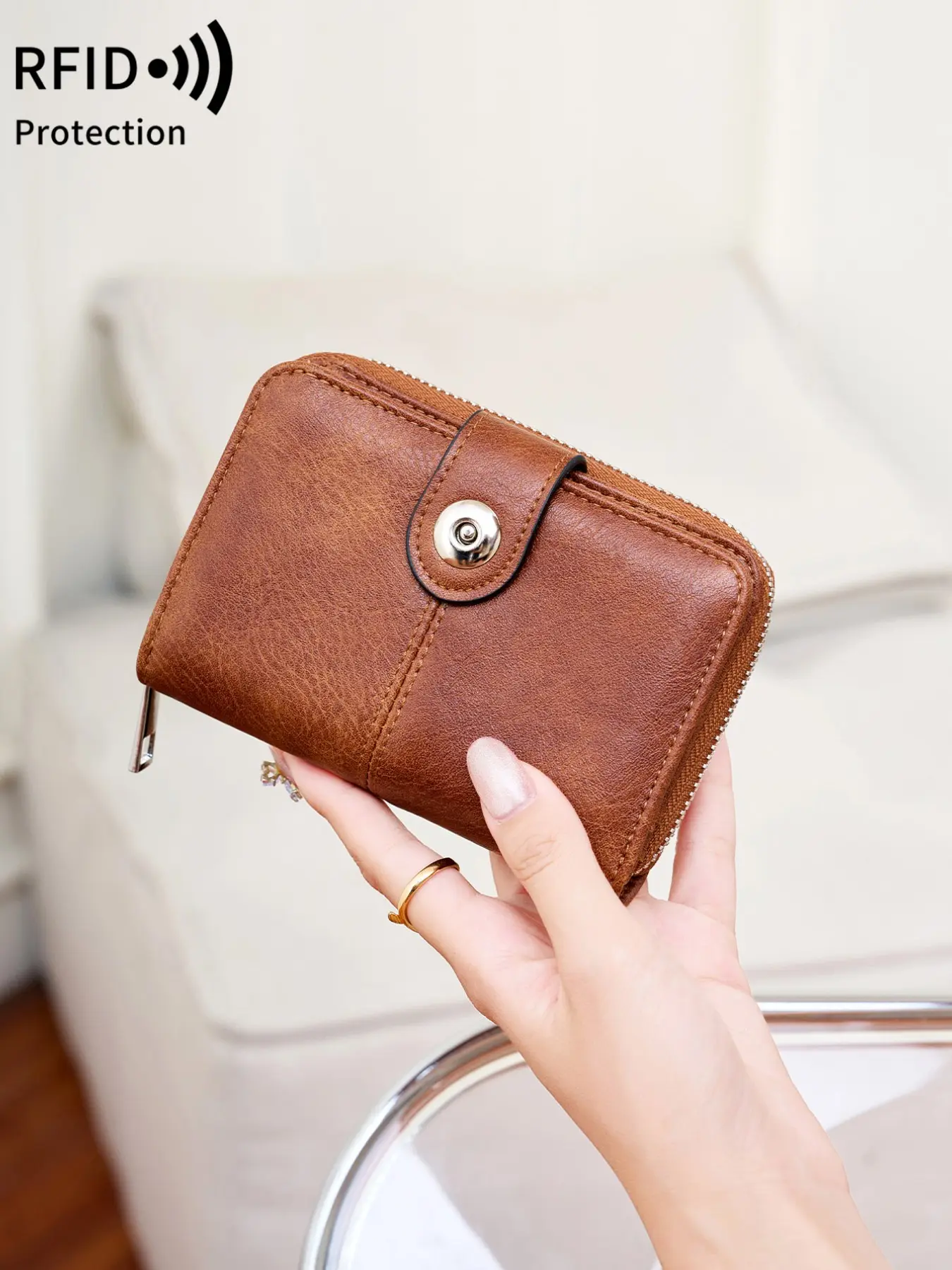 Rfid Anti-Theft Women's Wallet, Rfid Card Holder, Rfid Blocking Purse, Rfid Blocking Wallets, Rfid Shielded Wallet, Fashionable and Versatile, Casual Wallet, Short Coin Purse with Multiple Card Slots, Bill Compartment, Zipper Pouch, Button Design