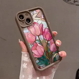 Feminine Soft Case for iPhone11/12/13/14/15/16/promax/x/xs/xr/xsmax Case Stained glass tulips Durable, Ultra Slim, Cute and Practical | Lightweight Protective Case for Her