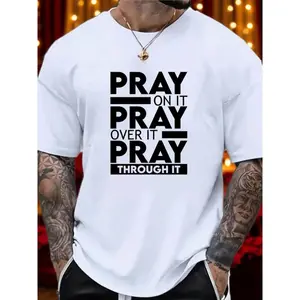 Men's Pray Graphic Print T-shirt - Men's Clothing - Casual Comfy Crew Neck Short Sleeve Tee For Summer Outdoor