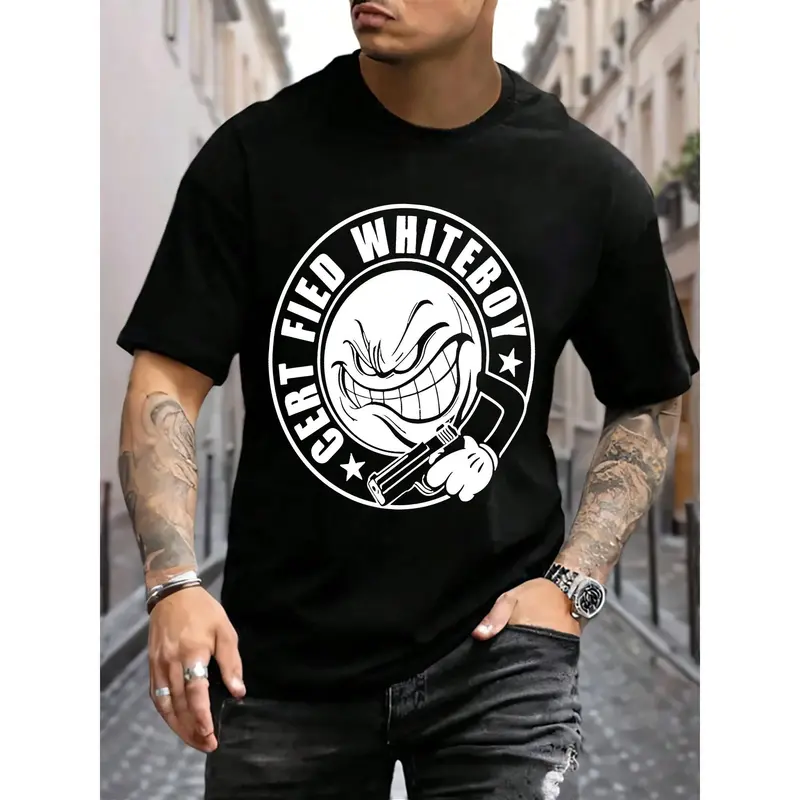Men'S T-Shirt, CERT FIED WHITEBOY T-Shirt, Urban Casual Short Sleeved Round Neck T-Shirt, Suitable for Summer, Spring, And Autumn, Men'S Summer Clothing T-Shirt, Gift Top, Holiday T-Shirt, Moderate Thickness, Unisex T-Shirt