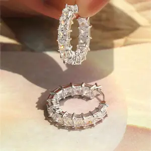 European and American style square zirconia full-diamond earrings, fashionable and unique ear hooks, ins design, commuter women's earrings, factory wholesale