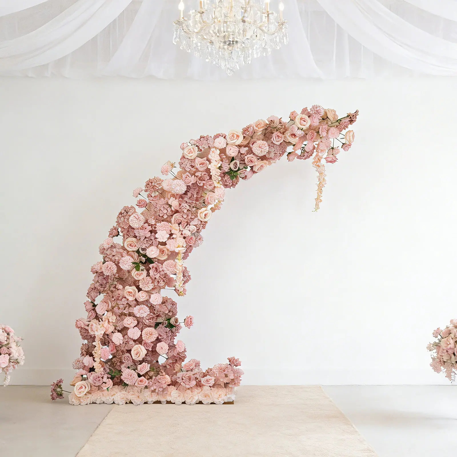 Artificial Flowers Decor Foam-Backed Artificial Silk Floral Backdrop for 6.5ft Half Crescent Wedding Arch, Dusty Rose with Roses, Hydrangeas & Chrysanthemums