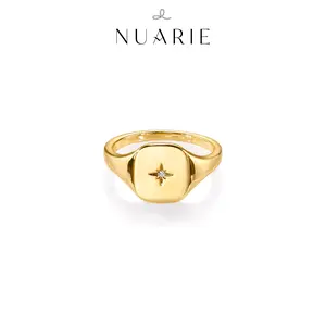 NUARIE Hexagram Star Moissanite Ring Band - Minimalist Stainless Steel Dainty Stacking Ring for Women, Smooth Flat Top with Metal Coating, Elegant Everyday & Date Night Gift Jewelry, Dainty Stacking Rings
