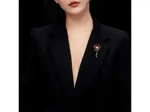 Pearl Lotus Brooch Luxury Flower Brooch Pin Brooches Lapel Pins,Boutonniere Costume Jewelry For Women Ladies,Red