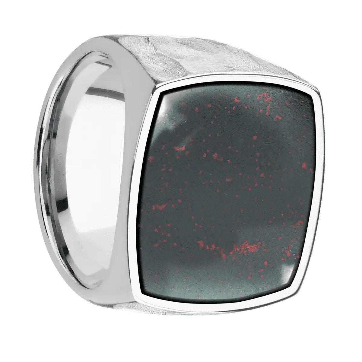 Extra Large Cushion signet ring (22x22mm) in Cobalt Chrome, with a Wide style band, a Blood Stone inlay.