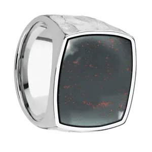 Extra Large Cushion signet ring (22x22mm) in Cobalt Chrome, with a Wide style band, a Blood Stone inlay.