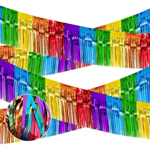 4 Packs Total 39 Ft Rainbow Parade Floats for Trailer , Colorful Foil Fringe Garland Tinsel Streamers  Banner Table Skirts for Graduation Homecoming Holiday Birthday Pride Party Decor