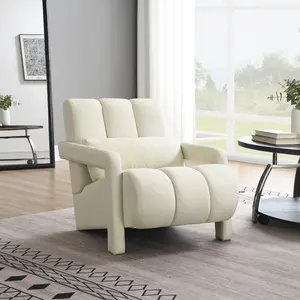 Modern Single-Seat Comfy Accent Chair - High-Density Foam Linen Fabric Upholstered Modern Lounge Chair with Pillow for Living Room, Bedroom, Comfy Accent Chairs